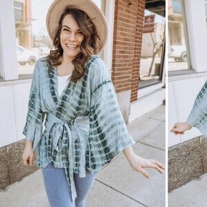 Job Clothing Boho The Sage Shibori Wrap Kimono in All Over Tie Dye Print
